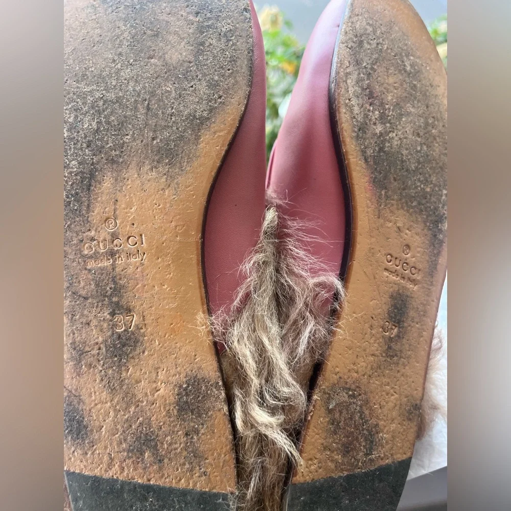 Gucci Pink Leather Fur-Lined Horsebit Mules - Picture 7 of 8